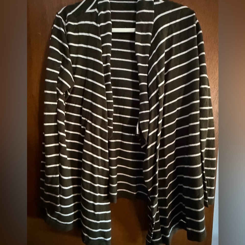 Striped Olive Green and White Cardigan